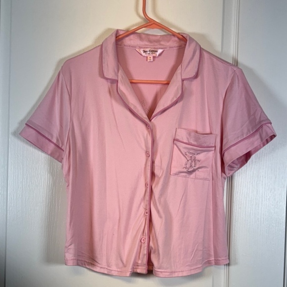 Juicy Couture Pink Sleepwear Pajama Button Down Shirt Soft Size Med EUC #5909